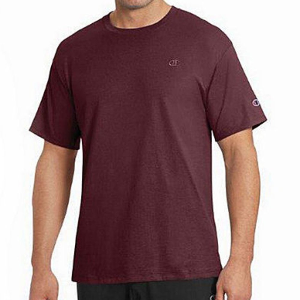 Champion Mens Cotton T-Shirt, Crew Neck Short Sleeve, Maroon,Sz M